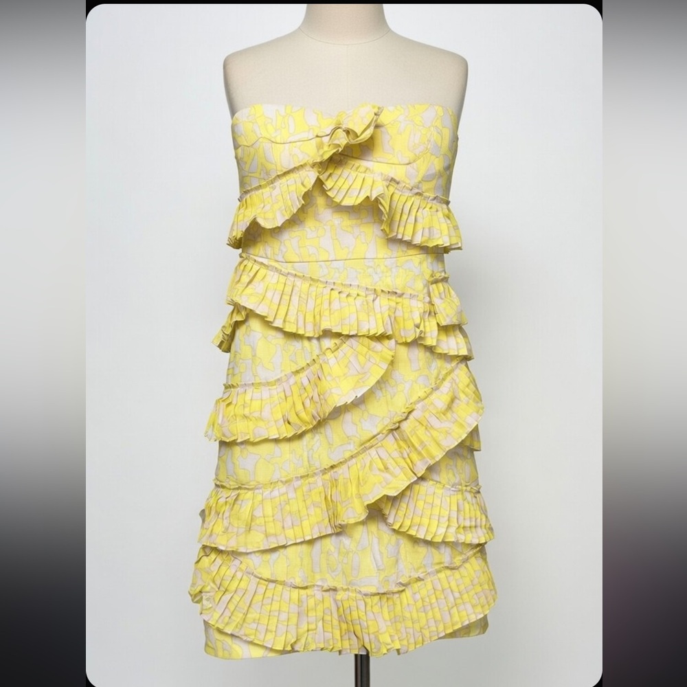 Cynthia Steffe Strapless Dress with Yellow Ruffles